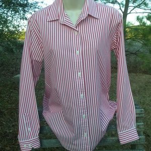Lands end pinstripe blouse 10 cranberry womens
